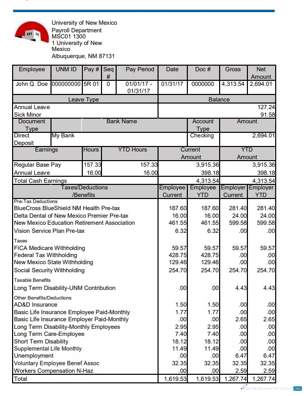 Download University of New Mexico pay stub Word and PDF template Photoshop template